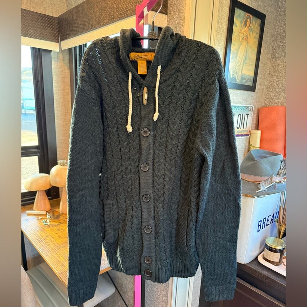 NWOT Vintage eclectic grandpa Oleg Cassini Charcoal blue Cable Knit Cardigan Med